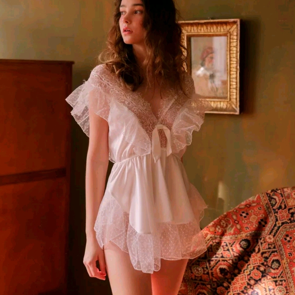 French Elegant Ruffle Lace Sleeping Bodysuit